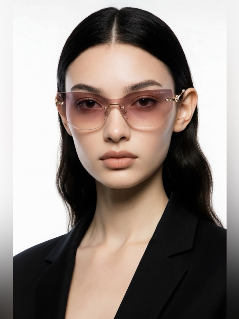 Miu Miu Pink to Gold Gradient Rimless Sunglasses